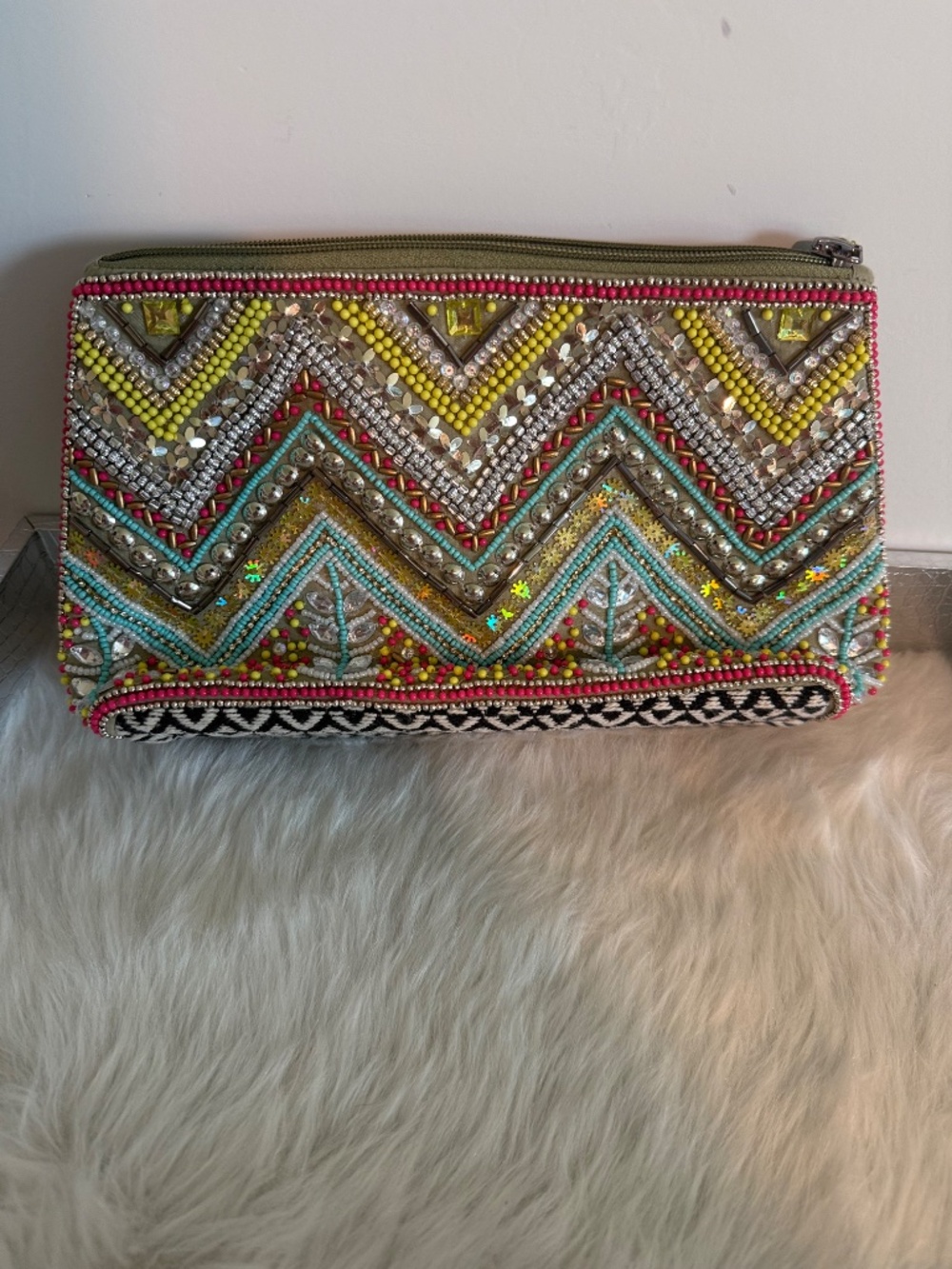 Multiple Color Beaded Costmetic Bag